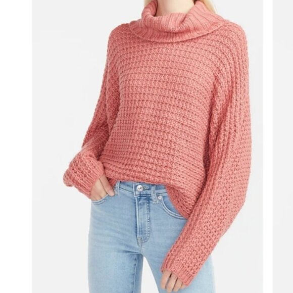 Express pink oversized cowl neck cropped sweater S - Picture 1 of 9